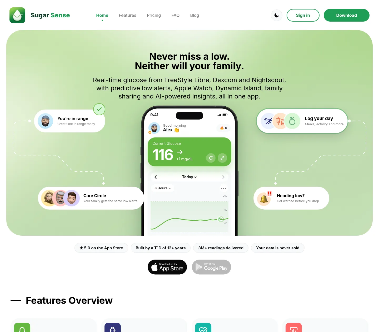 sugarsense.io — a real Hero + Logo Wall + Logo Wall page