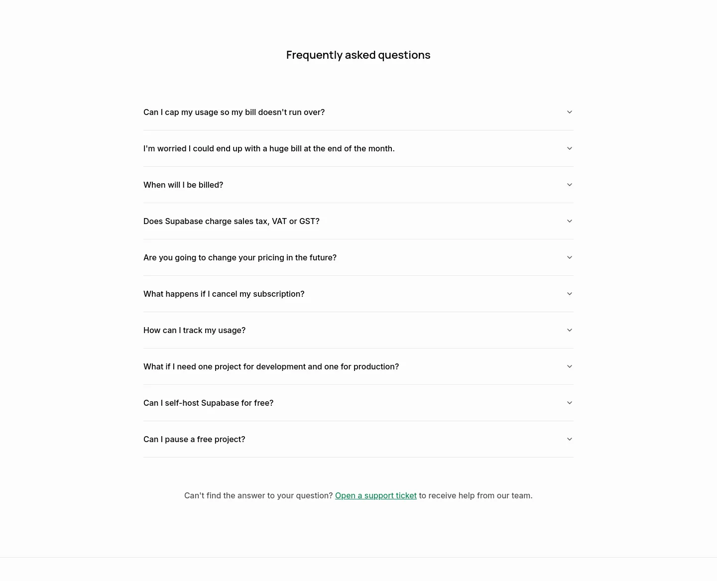 supabase.com — a real FAQ section