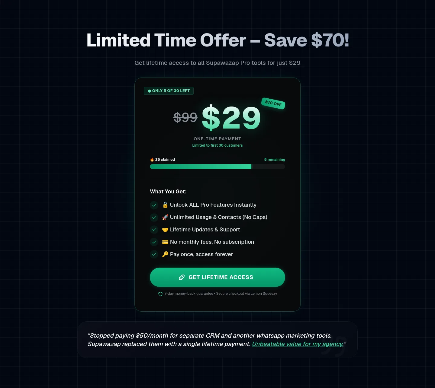 supawazap.com — a real Pricing section