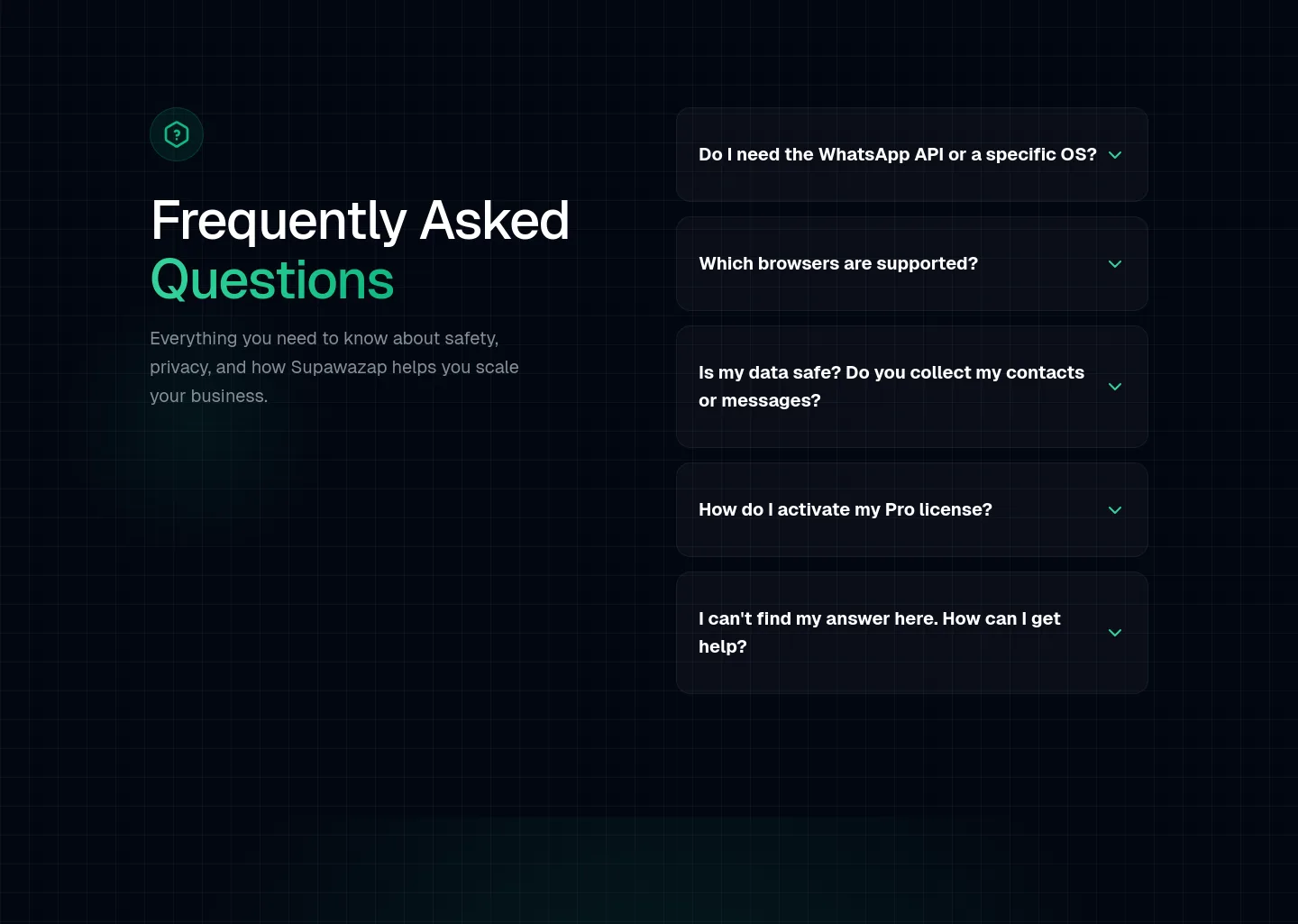 supawazap.com — a real FAQ section