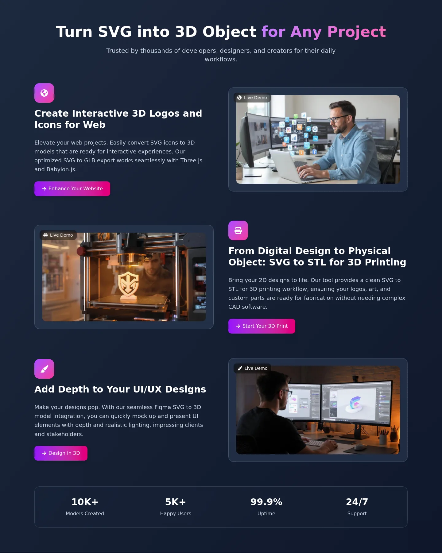 svgto3d.com — a real Logo Wall section