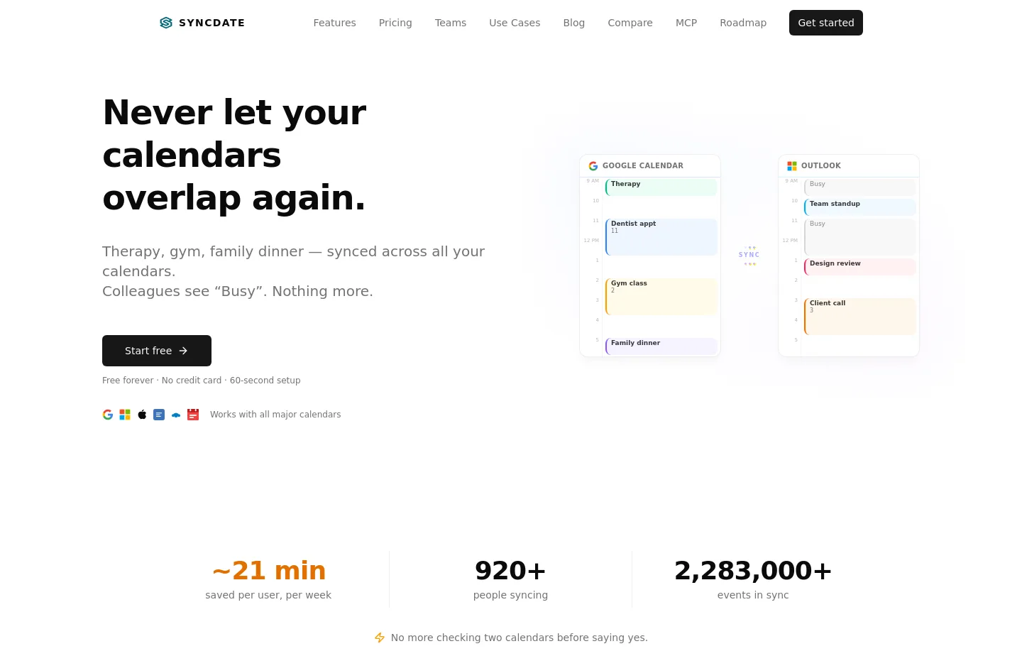 syncdate.app Hero section
