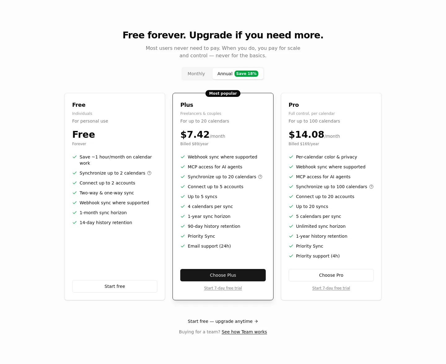 syncdate.app Pricing section