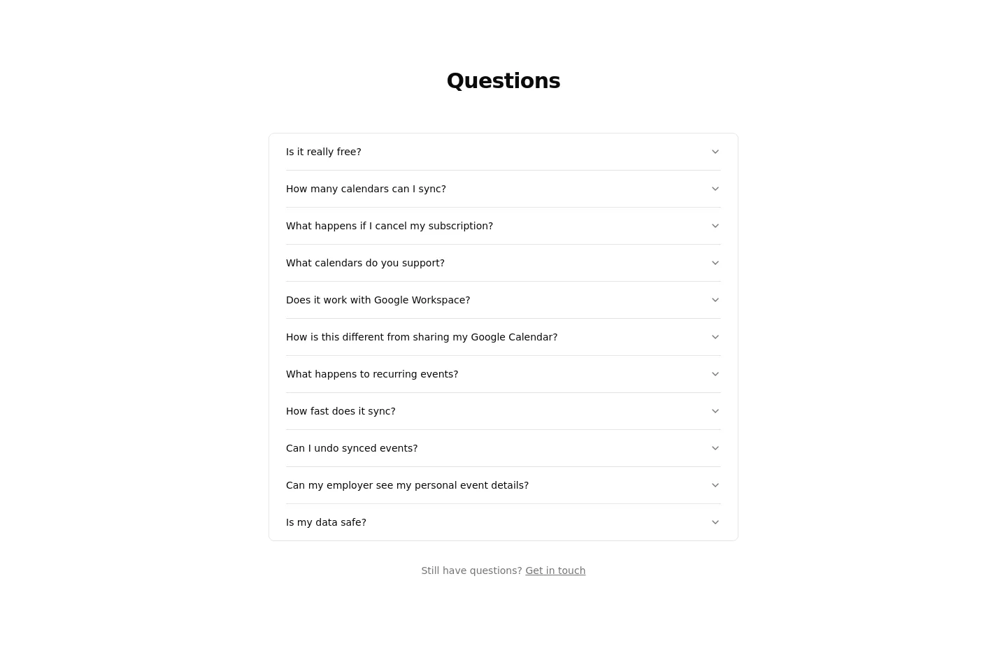 syncdate.app — a real FAQ section
