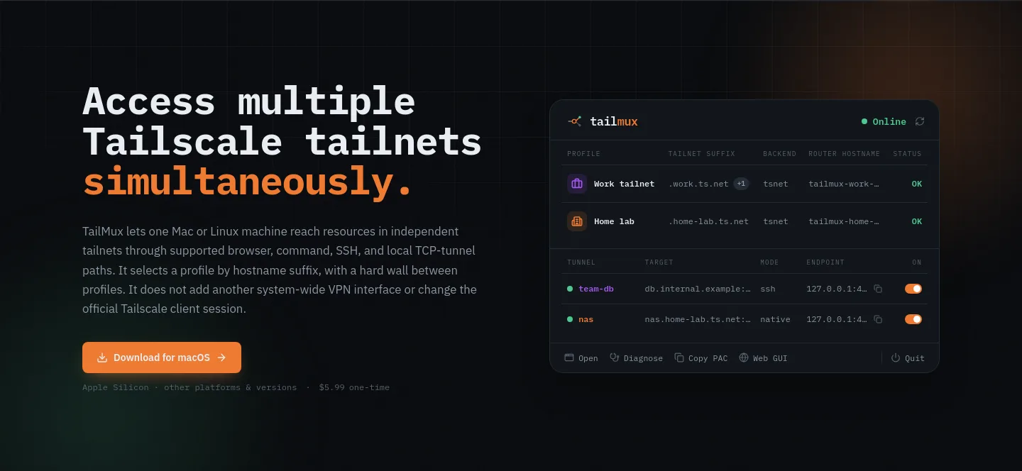 tailmux.app Hero section