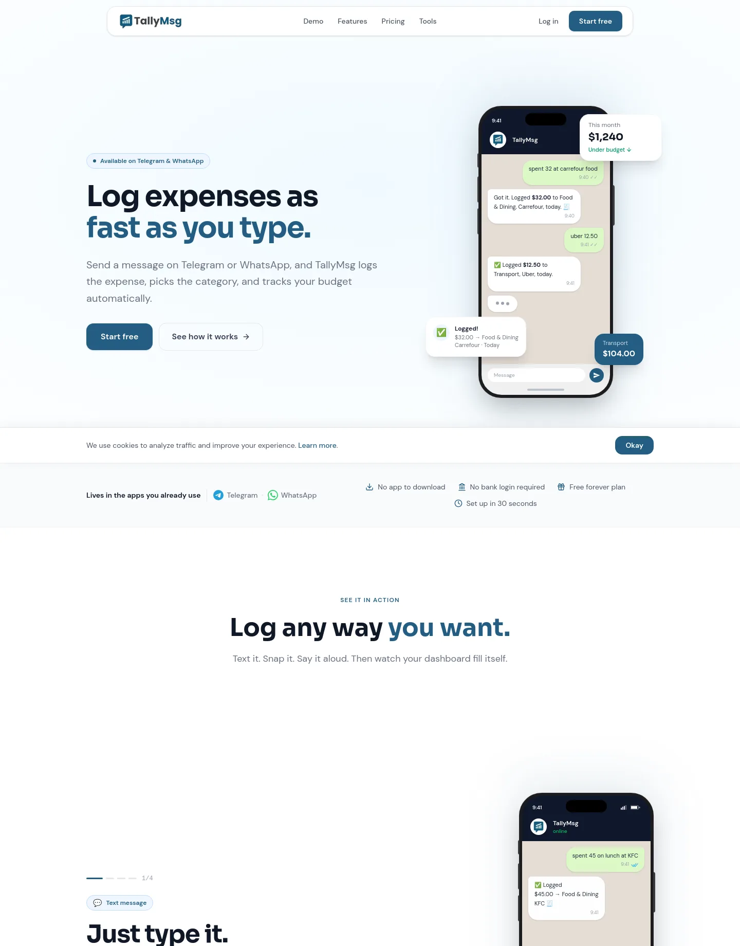 tallymsg.app — a measured funnel