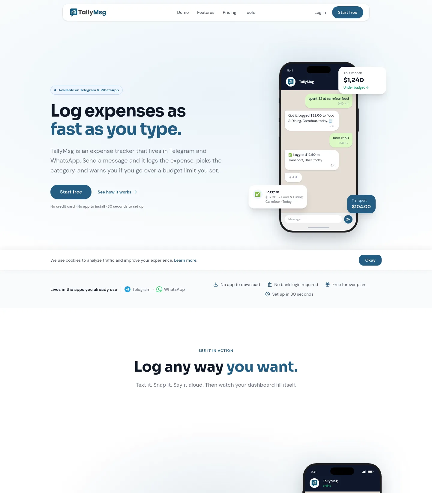 tallymsg.app — a measured funnel