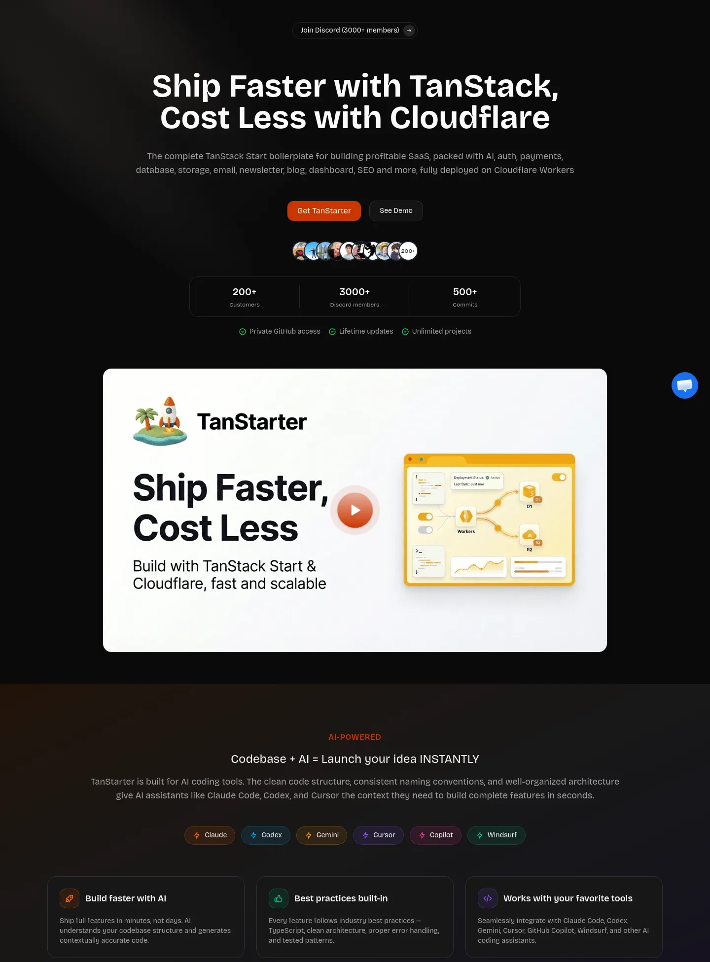 tanstarter.dev Hero section