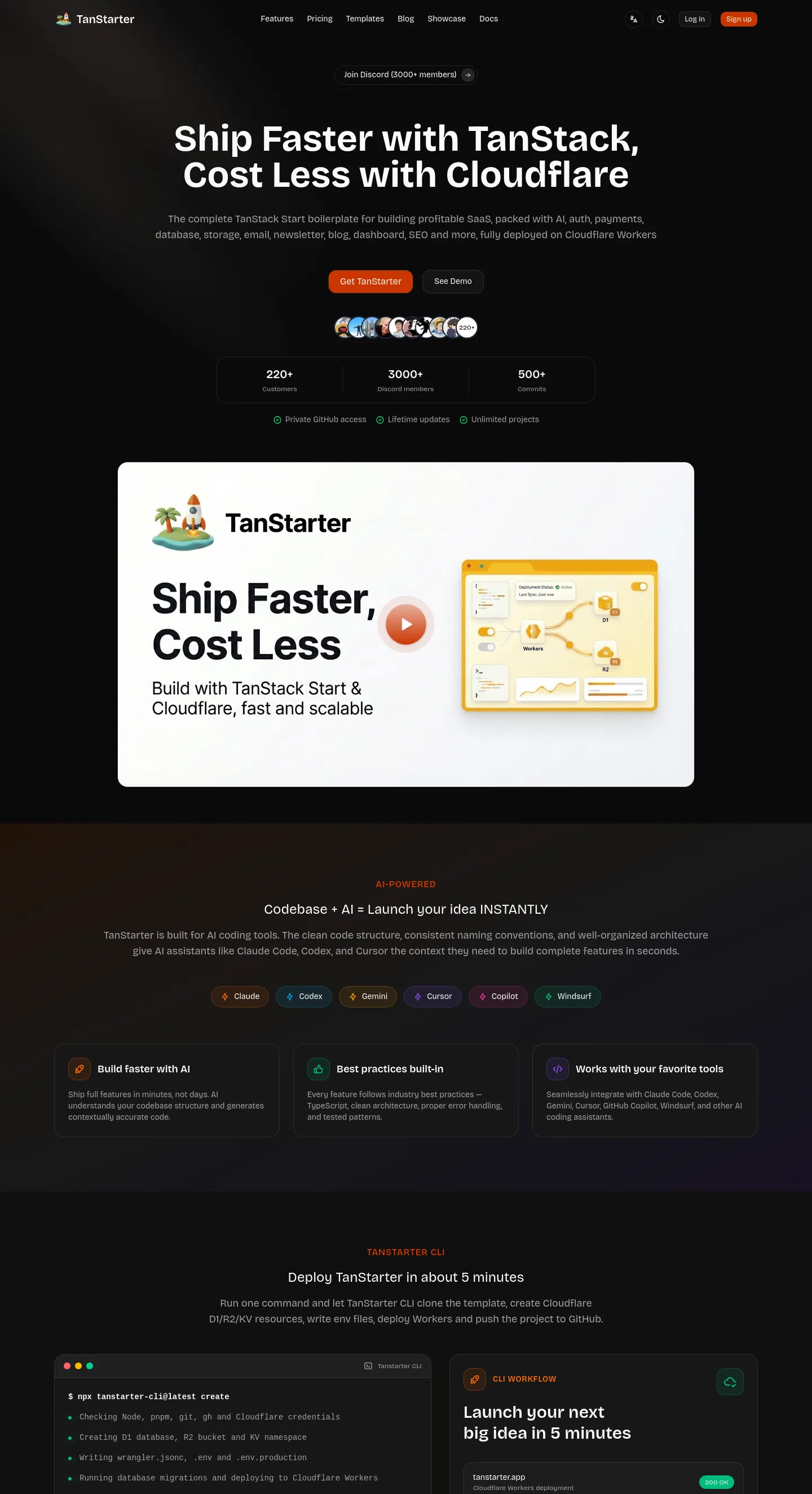 tanstarter.dev — a measured funnel