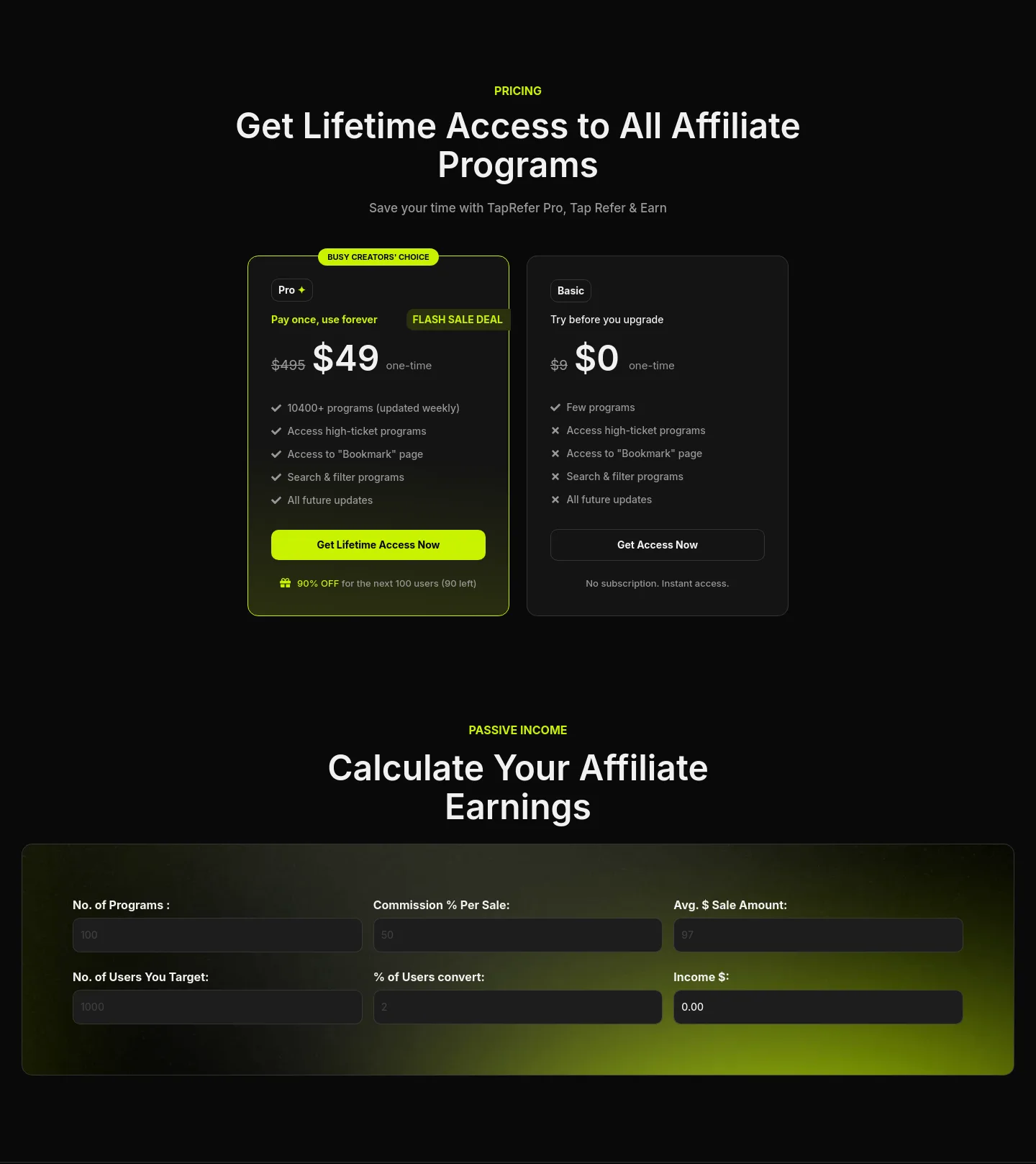 taprefer.com — Pricing