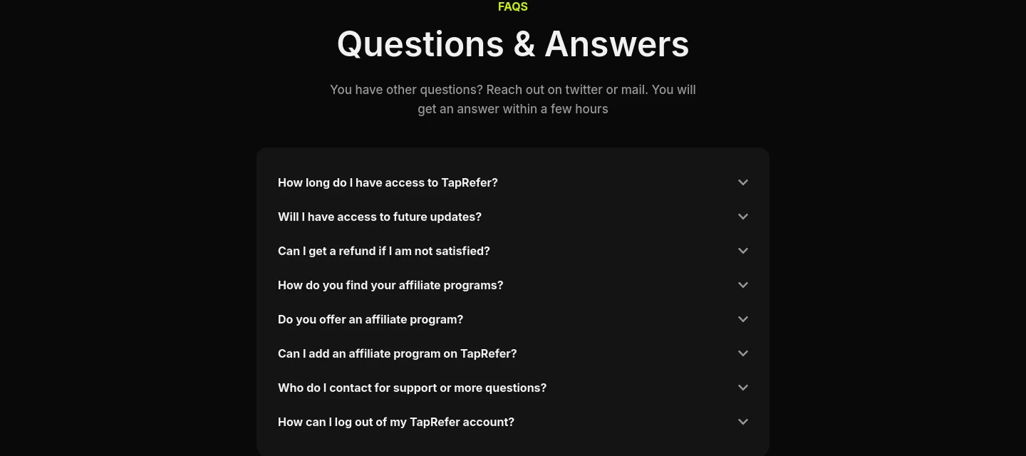 taprefer.com — a real FAQ section