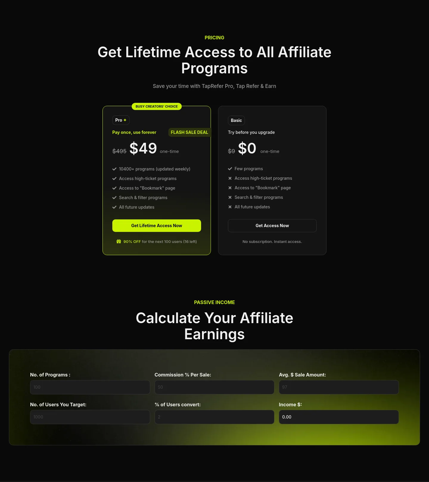 taprefer.com — Pricing