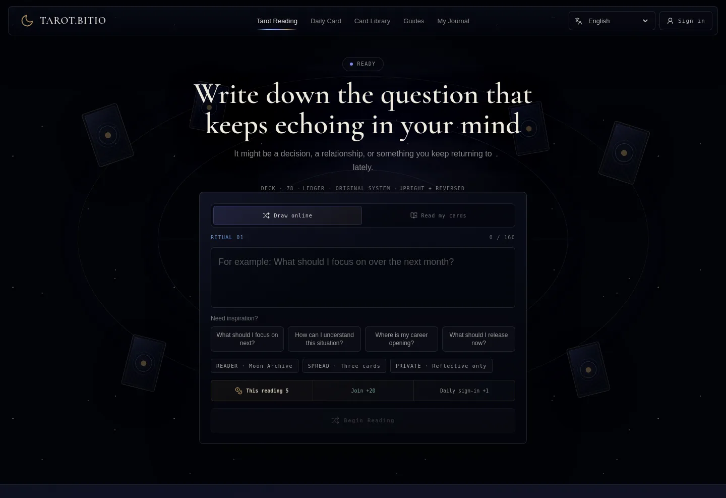 tarot.bitio.ai — a measured funnel