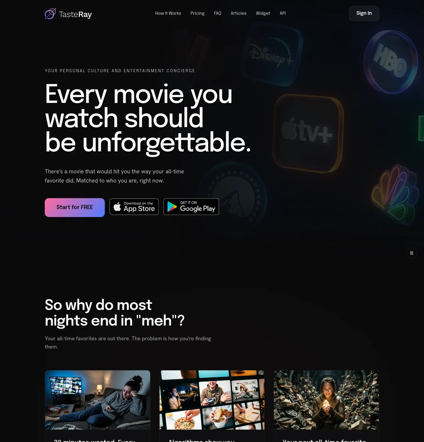 tasteray.com — a real Hero section