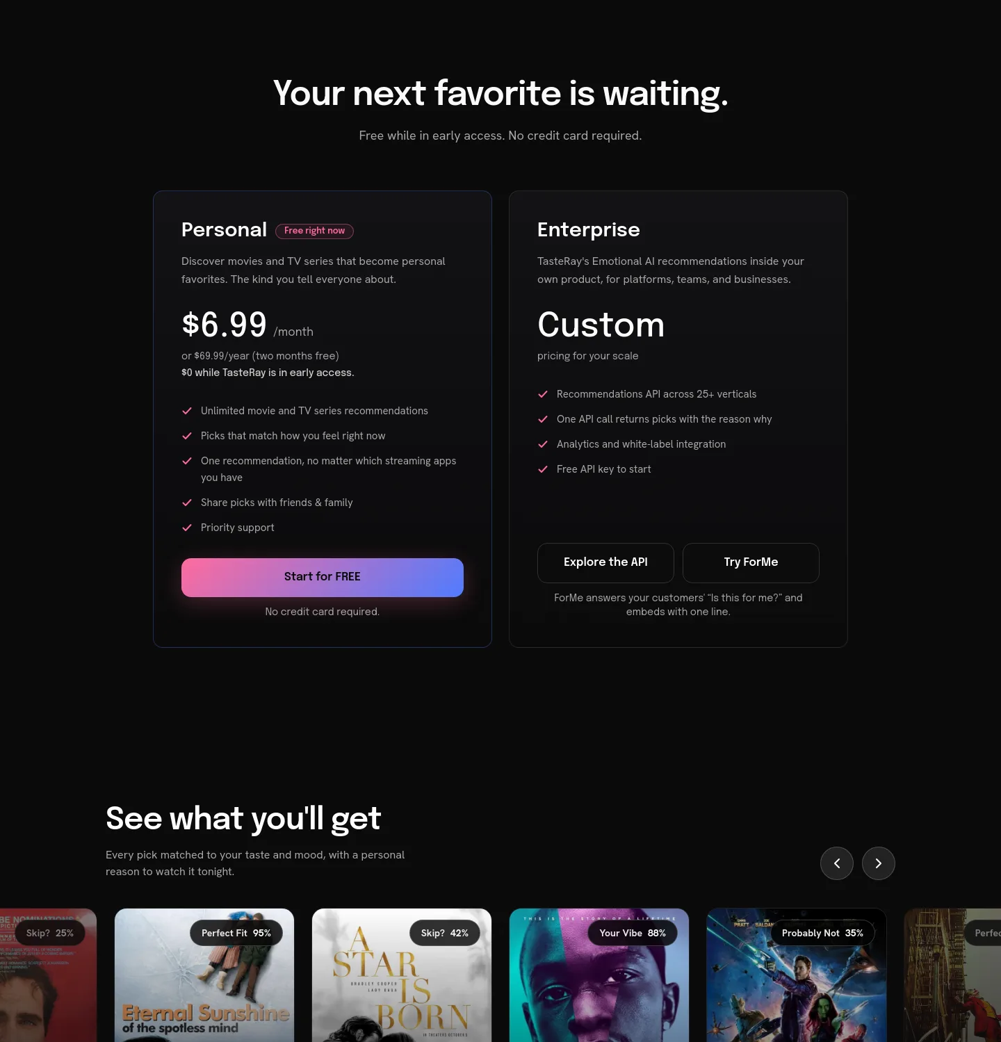 tasteray.com — Pricing