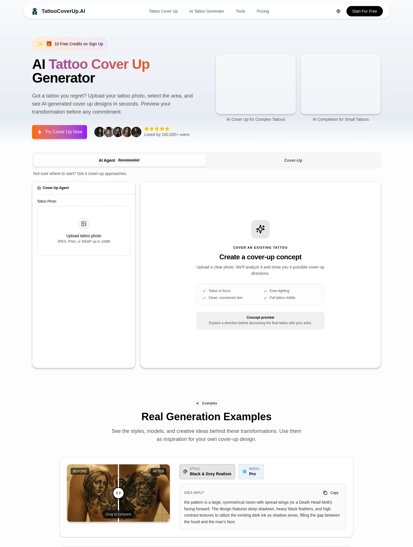 tattoocoverup.ai — a measured funnel