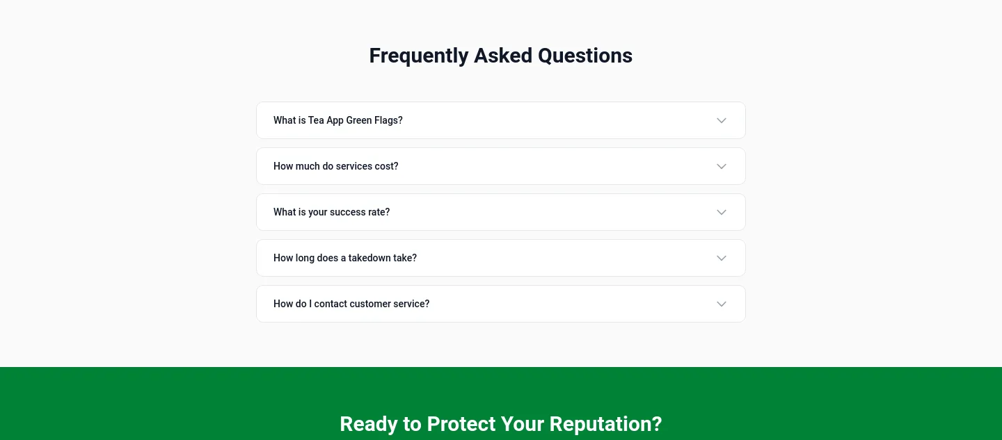 teaappgreenflags.com — a real FAQ section