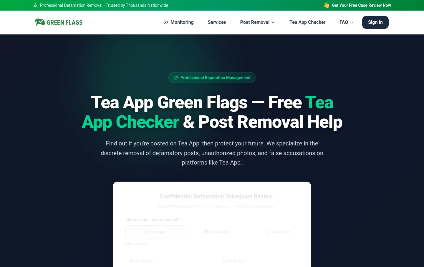teaappgreenflags.com — a measured funnel