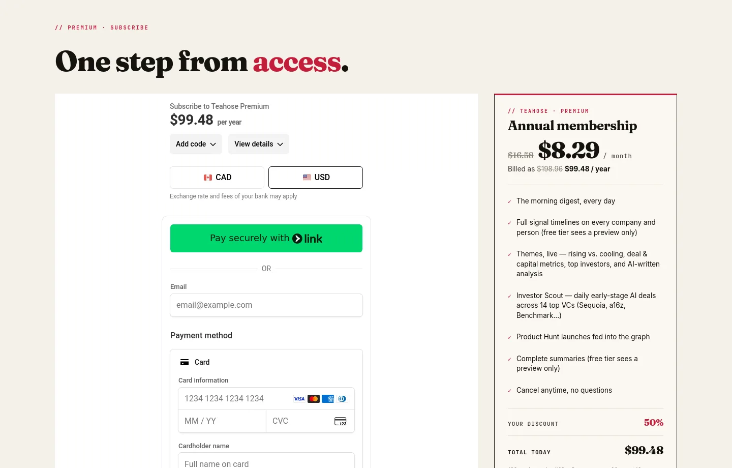 teahose.com — Pricing