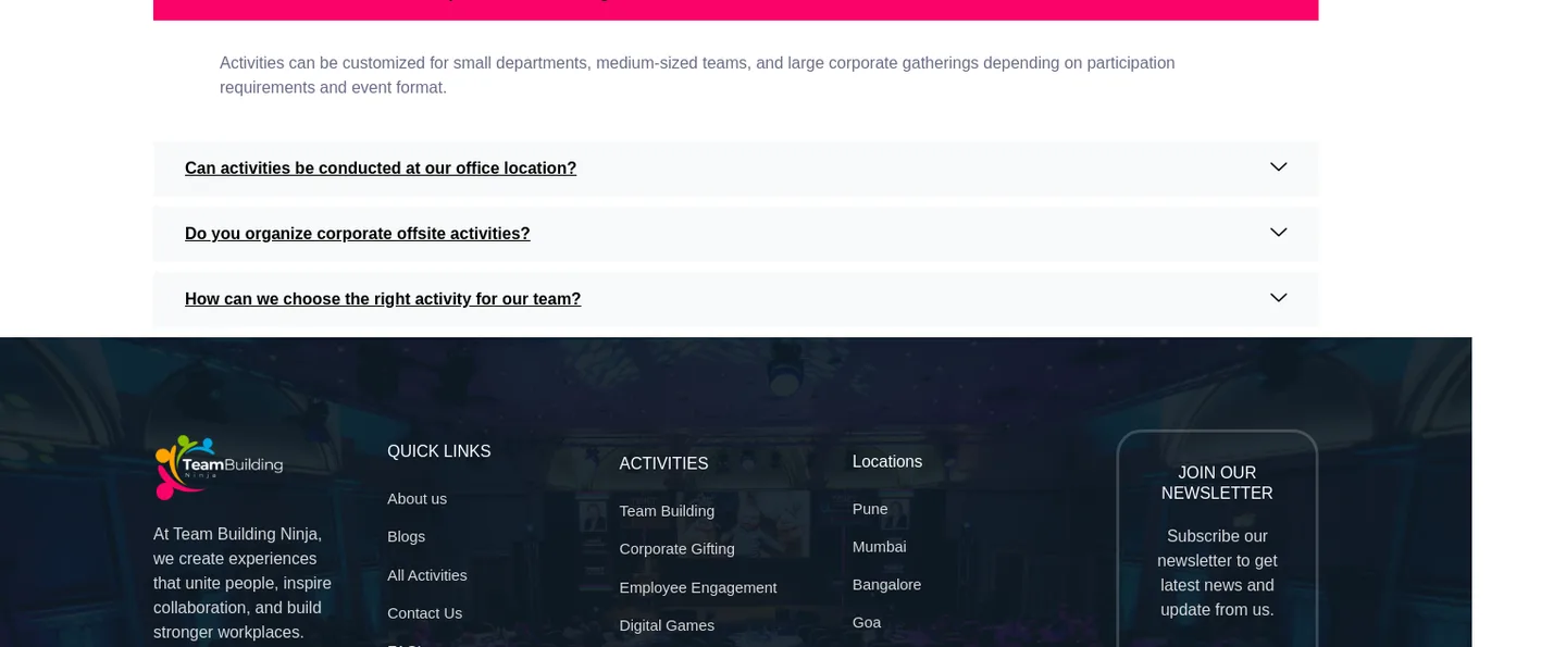 teambuildingninja.com — a real FAQ section
