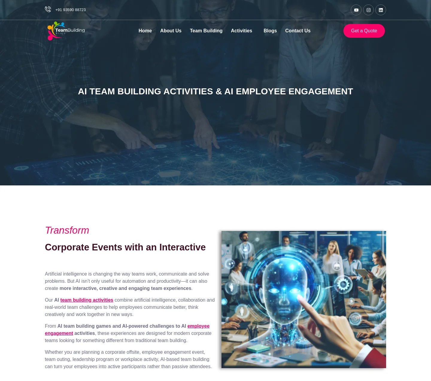 teambuildingninja.com Hero section