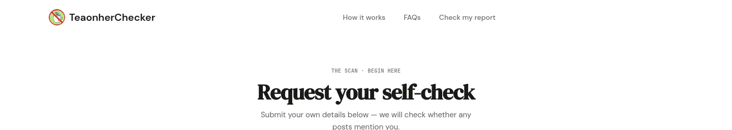 teaonherchecker.org — a measured funnel