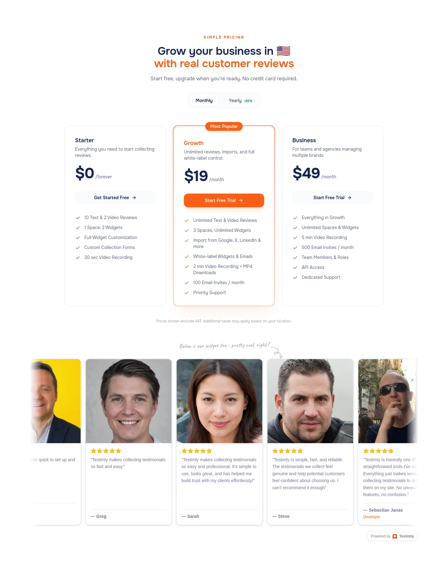 testimly.com — a real Pricing section