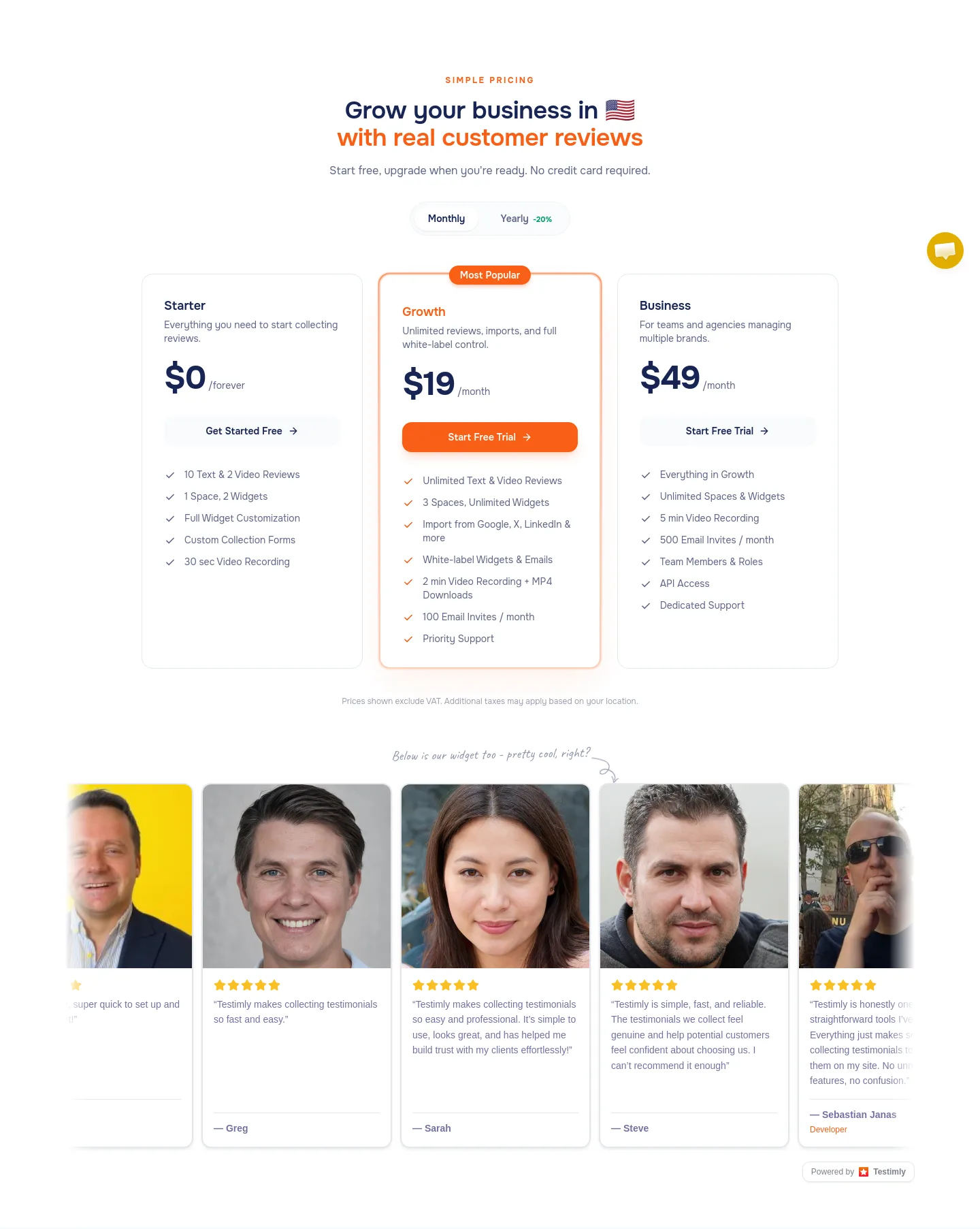 testimly.com Pricing section