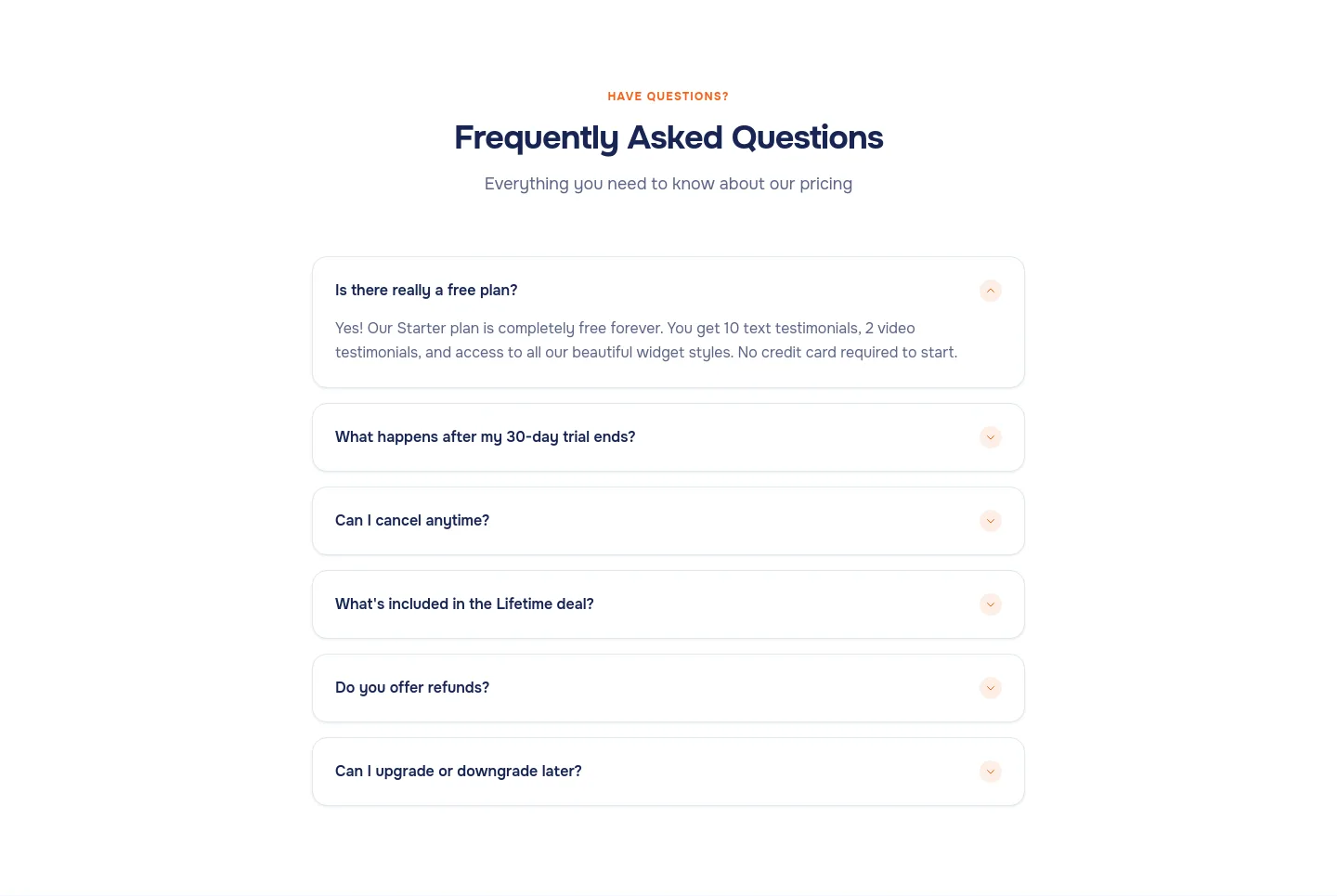 testimly.com — a real FAQ section