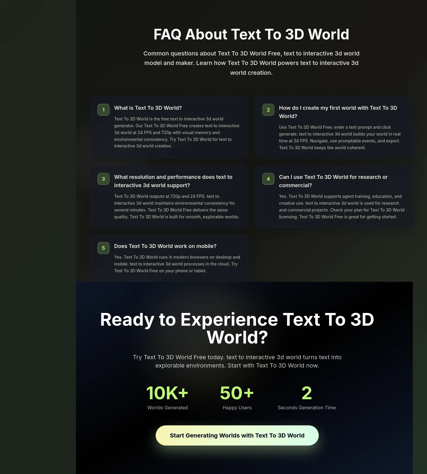 textto3dworld.org — a real FAQ section