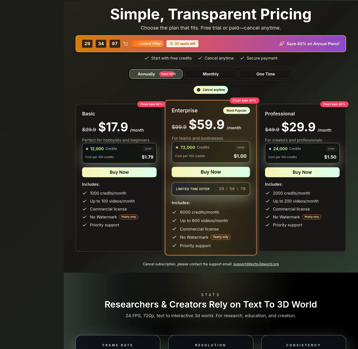 textto3dworld.org — Pricing