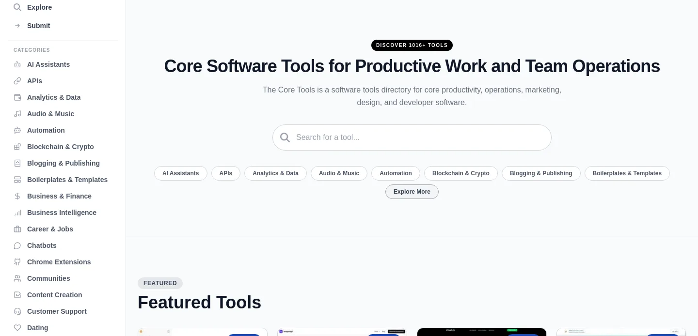 thecoretools.com Hero section