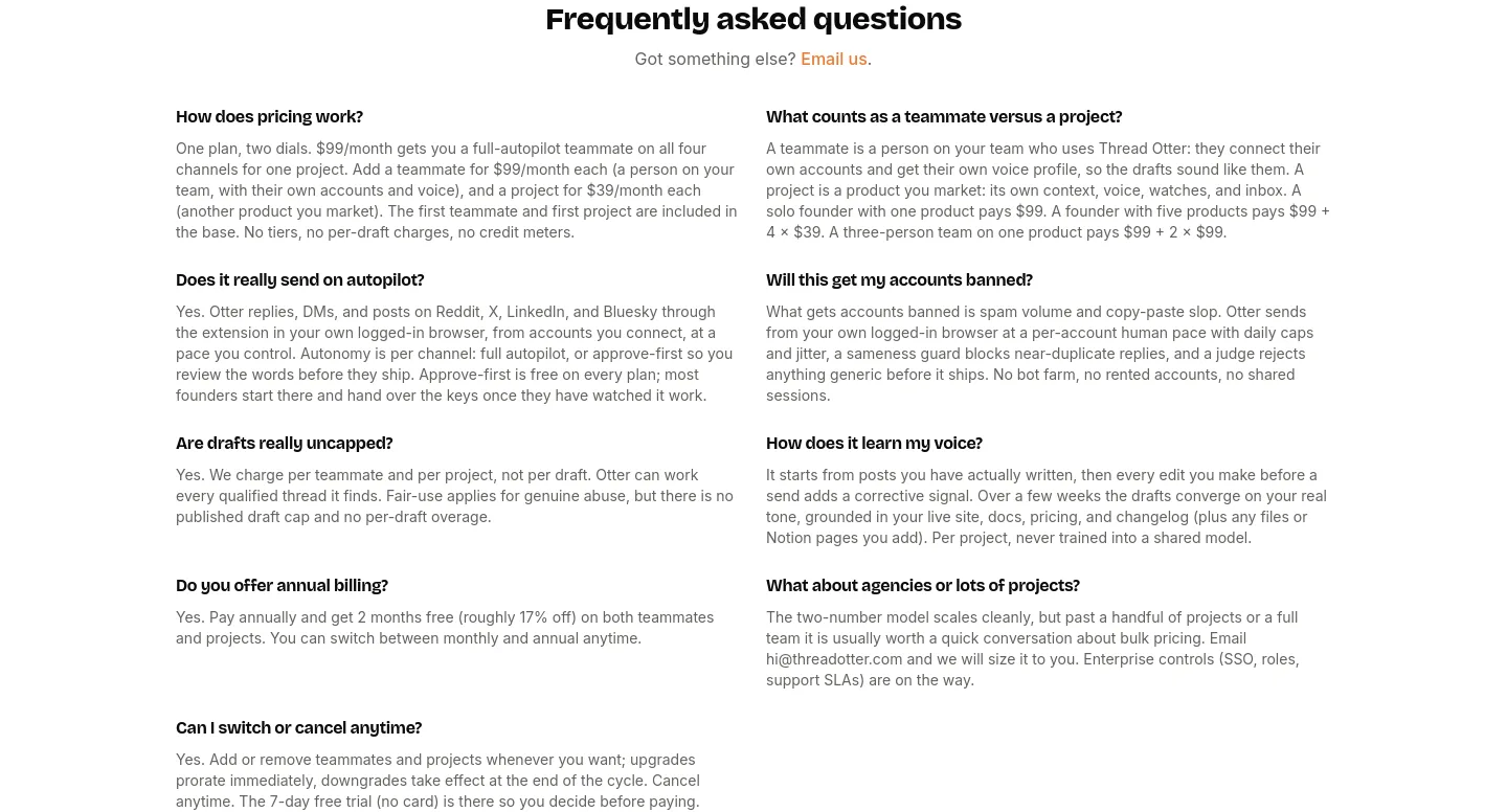 threadotter.com — a real FAQ section