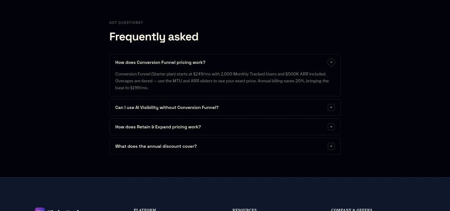 thrivestack.ai — a real FAQ section