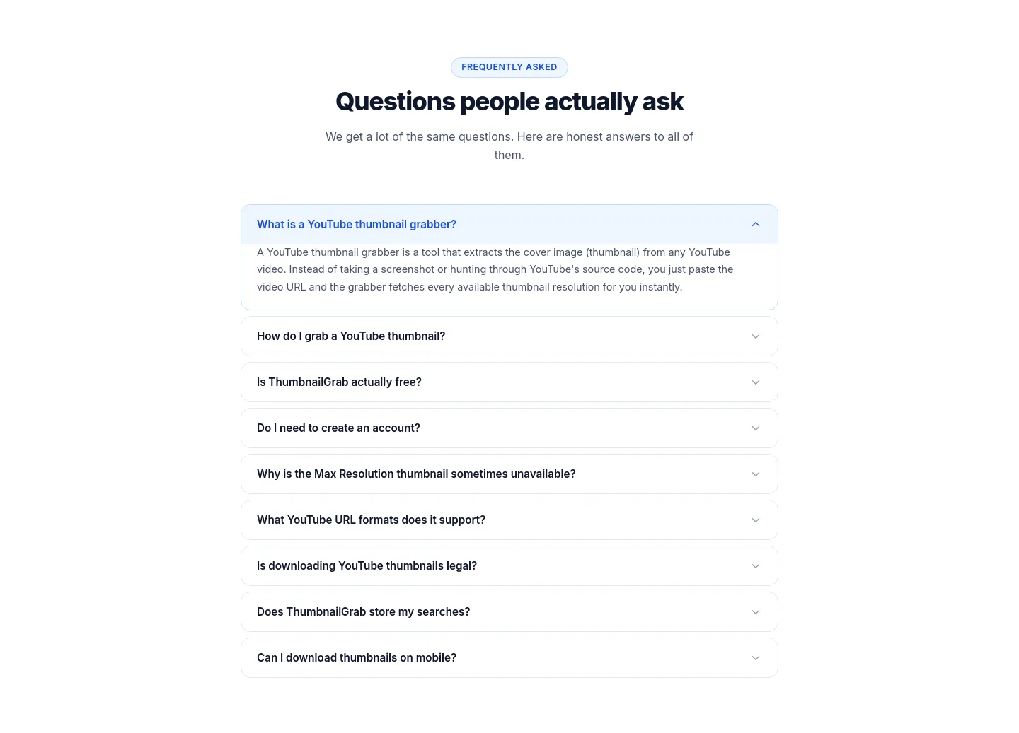 thumbnailgrab.site — a real FAQ section