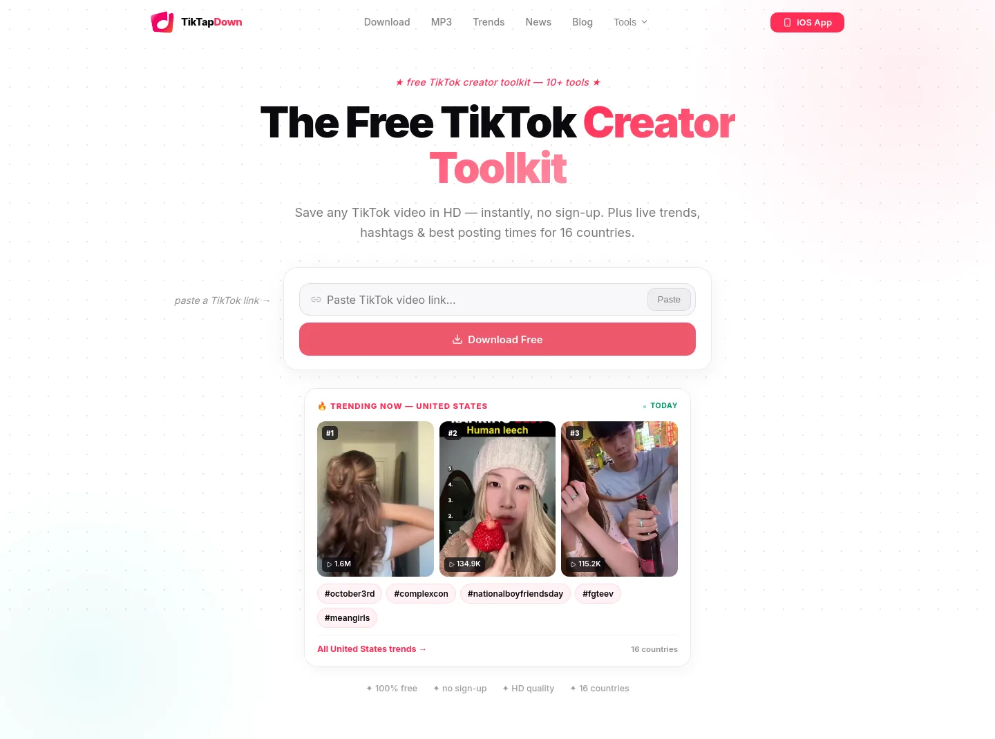 tiktapdown.com — a real Hero section