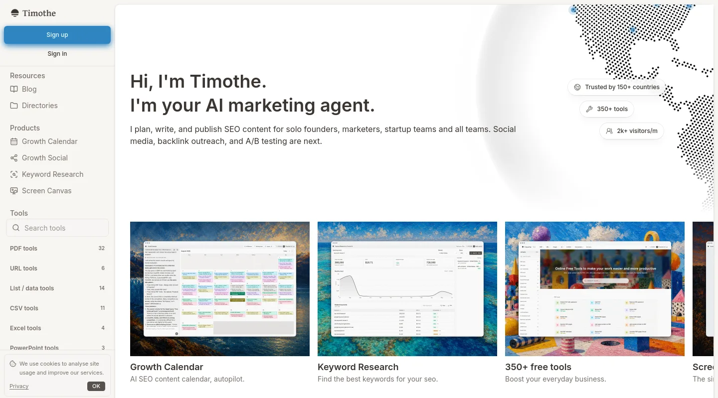timothe.ai — a measured funnel