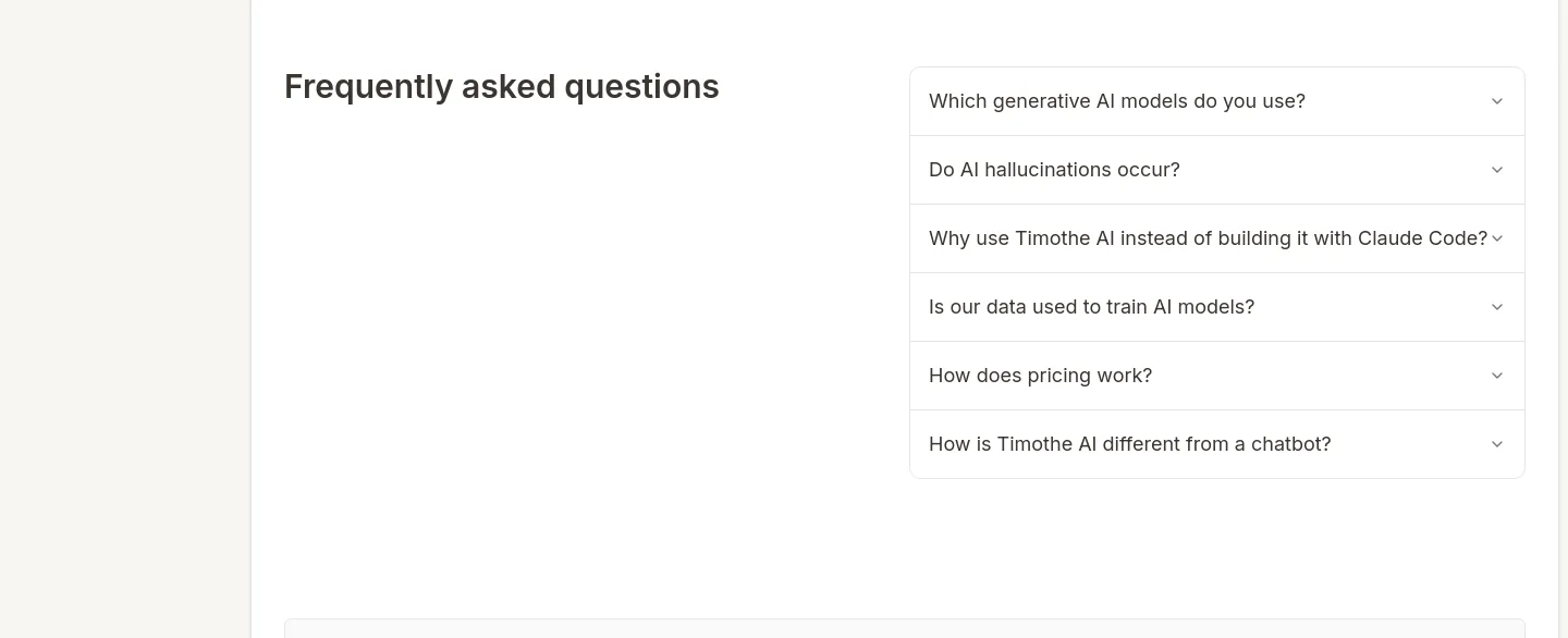 timothe.ai FAQ section