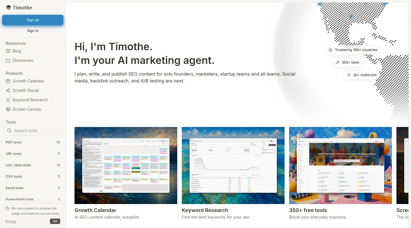 timothe.ai — a measured funnel