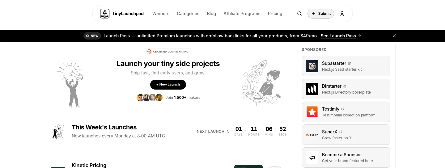 tinylaunchpad.com — a measured funnel