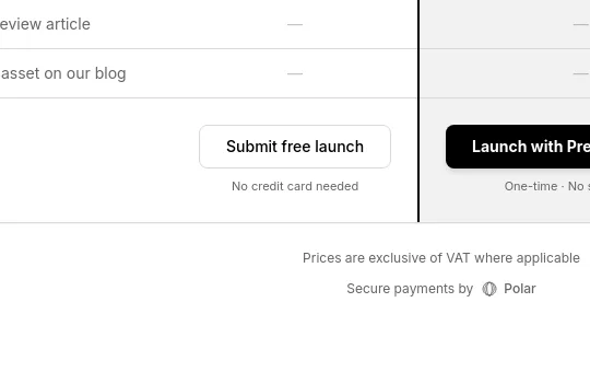 No credit card element from tinylaunchpad.com