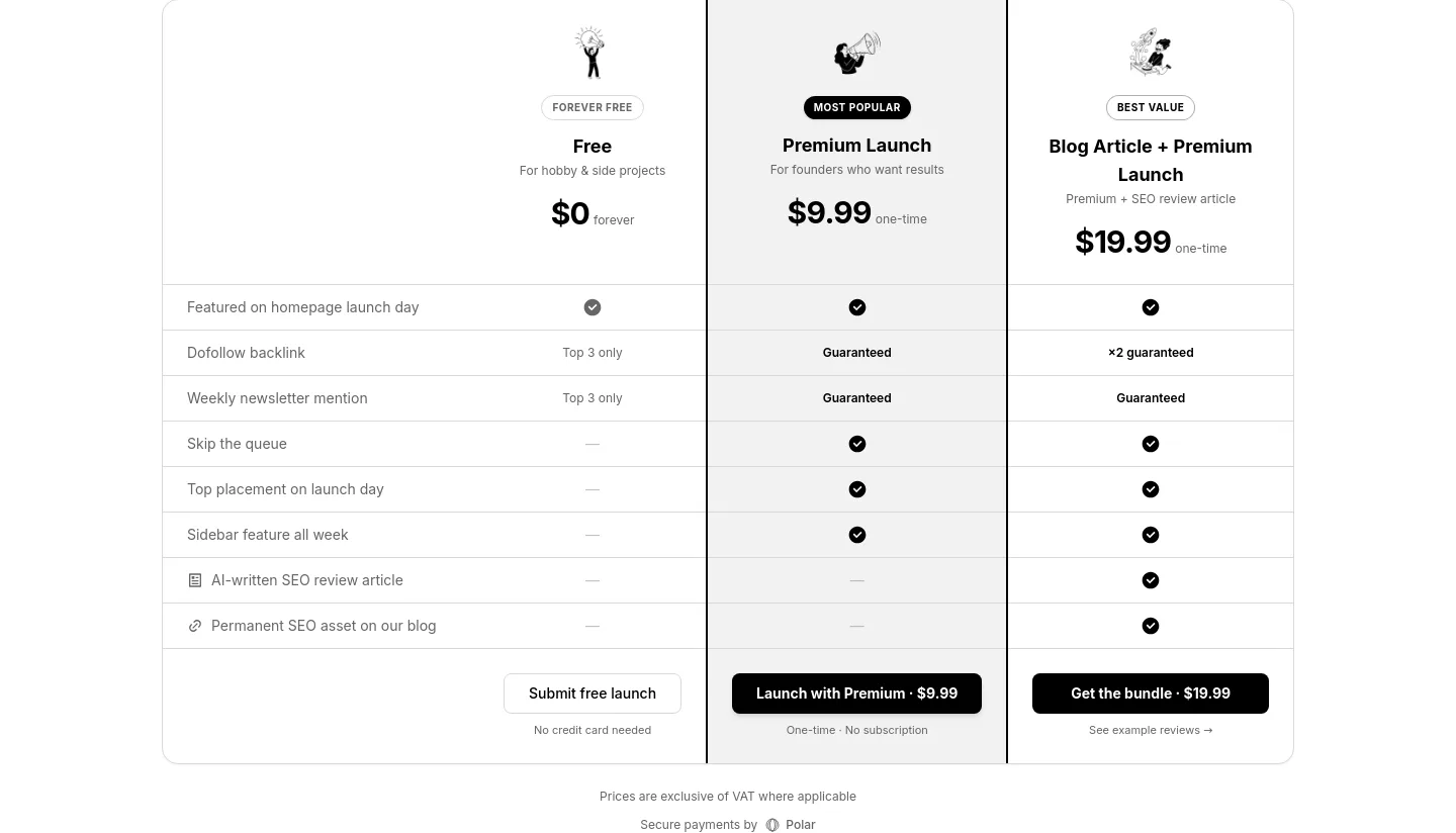 tinylaunchpad.com Pricing section