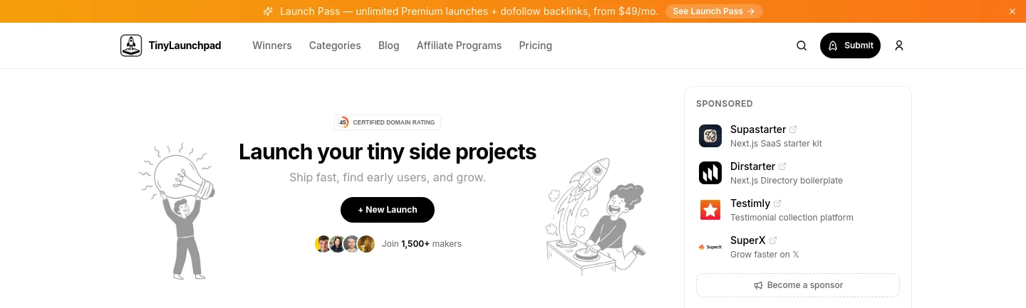 tinylaunchpad.com — a measured funnel