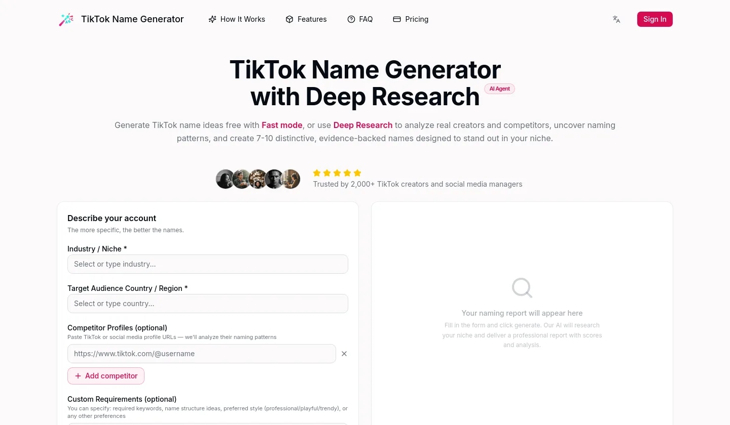 tknamegenerator.com — a measured funnel