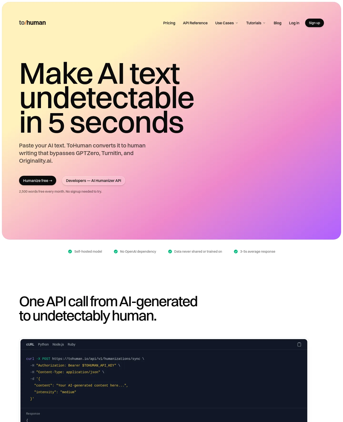 tohuman.io — a real The Objection-Handler page