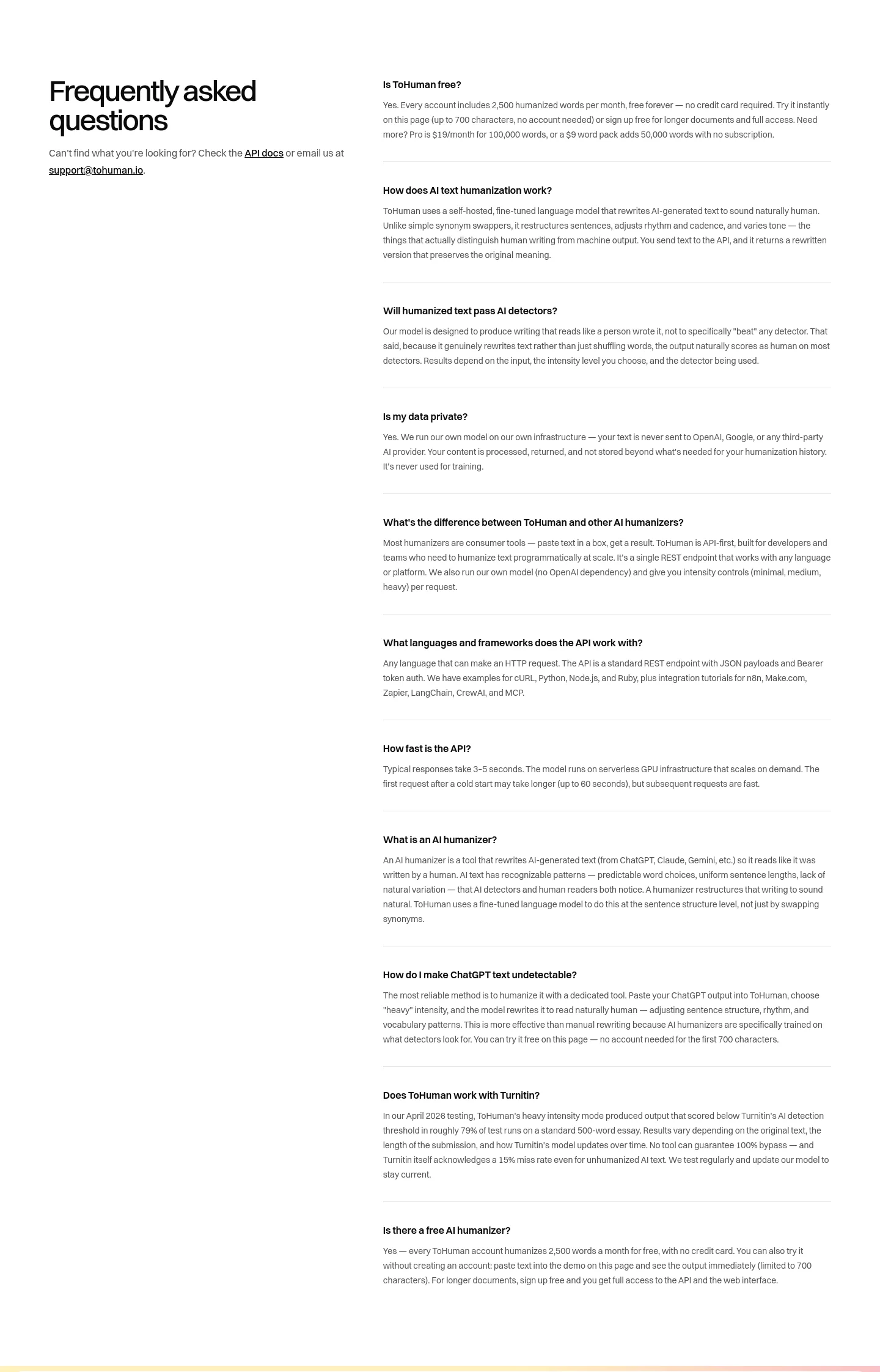 tohuman.io FAQ section