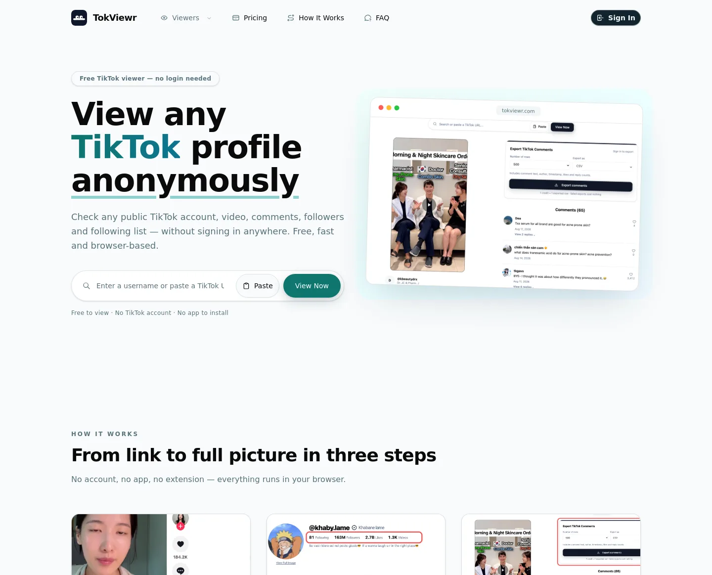 tokviewr.com — a measured funnel