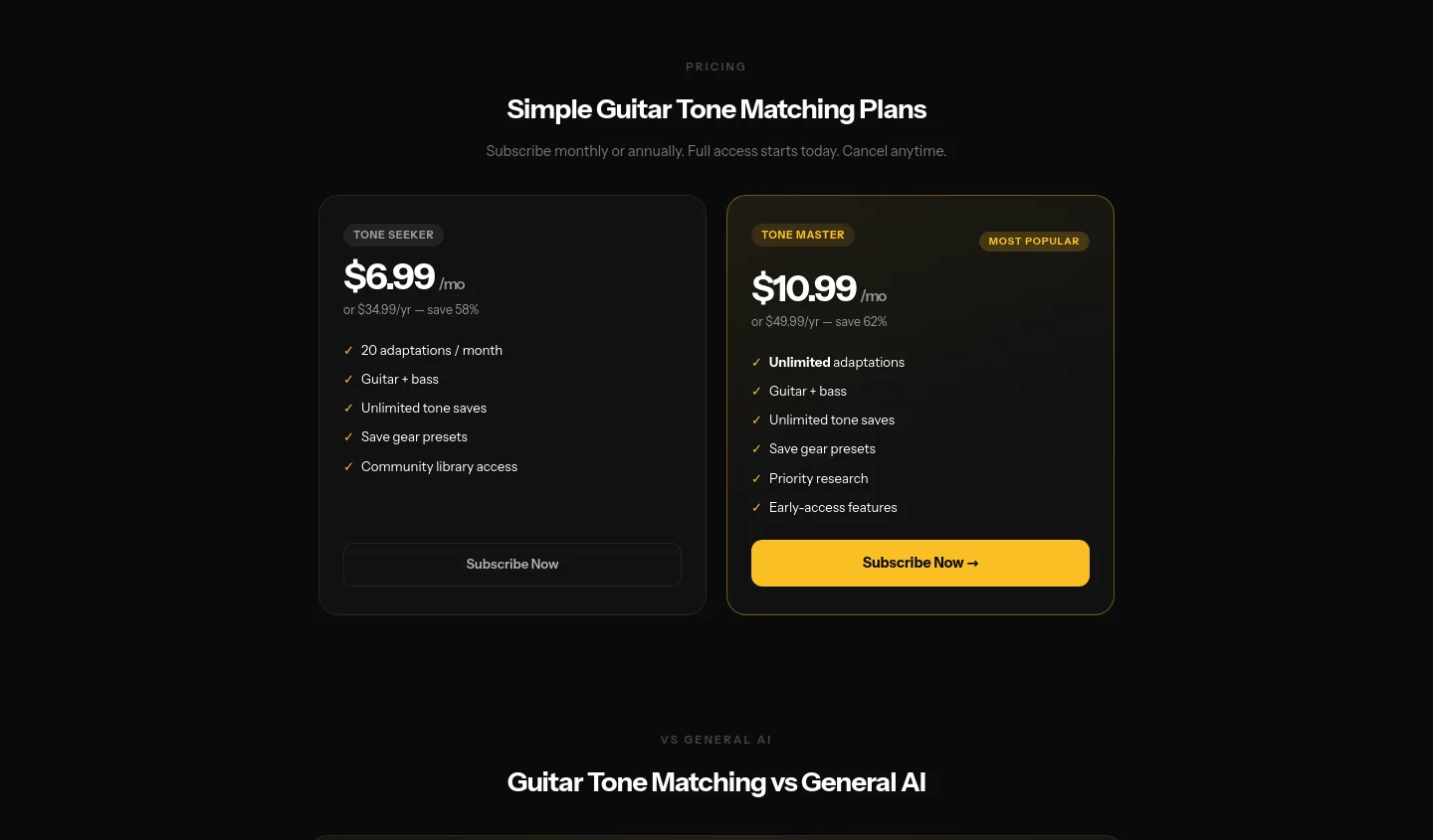 tonesmatch.com — Pricing