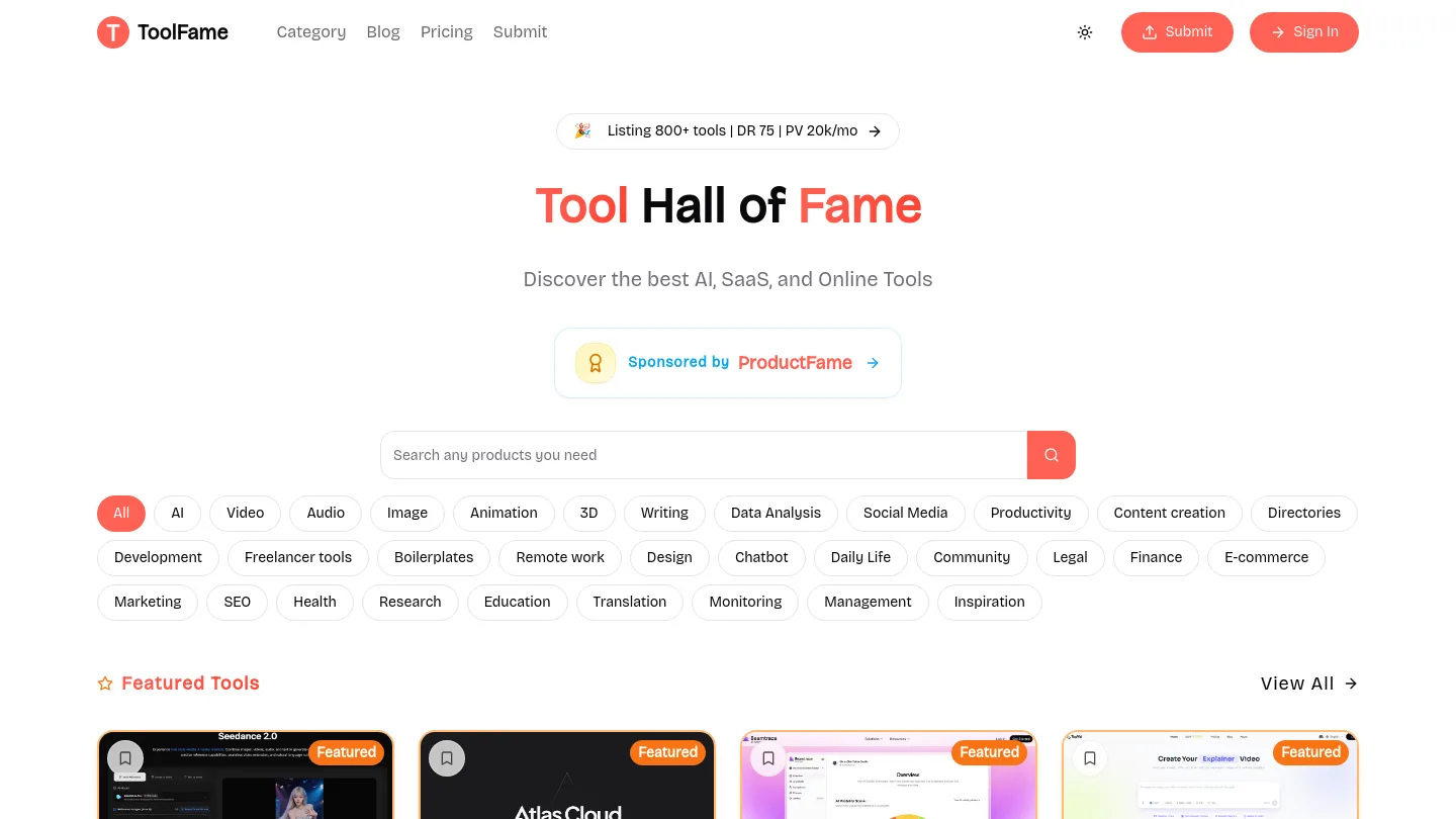 toolfame.com — a measured funnel