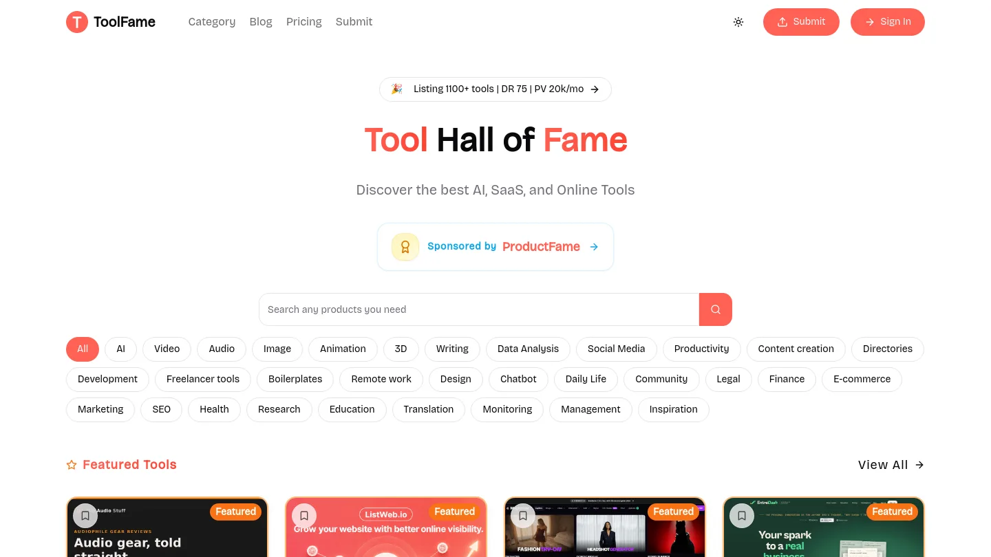 toolfame.com — a measured funnel
